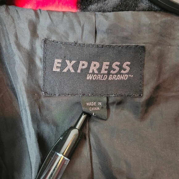 Express World Brand Jacket Cropped Red & Black Womens Large Velvety Velour Cow - Picture 4 of 7
